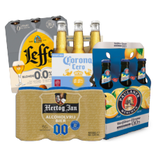 Hertog Jan 0.0%, Corona Cero 0.0%, Leffe blond 0.0% of Tripel Karmeliet 0.4% of Paulaner weissbier zitrone 0%